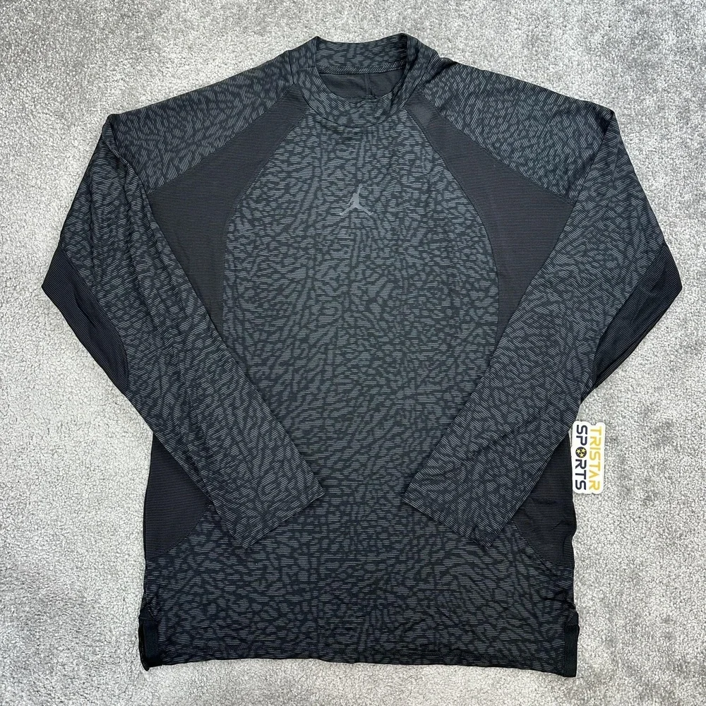 Air Jordan Dri-FIT ADV Shirt Mens Medium Black Gray Elephant Print Long Sleeve